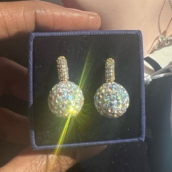 18K Gold Plated Hoop Huggies with AB swarovski  beads - Picture 8 of 10